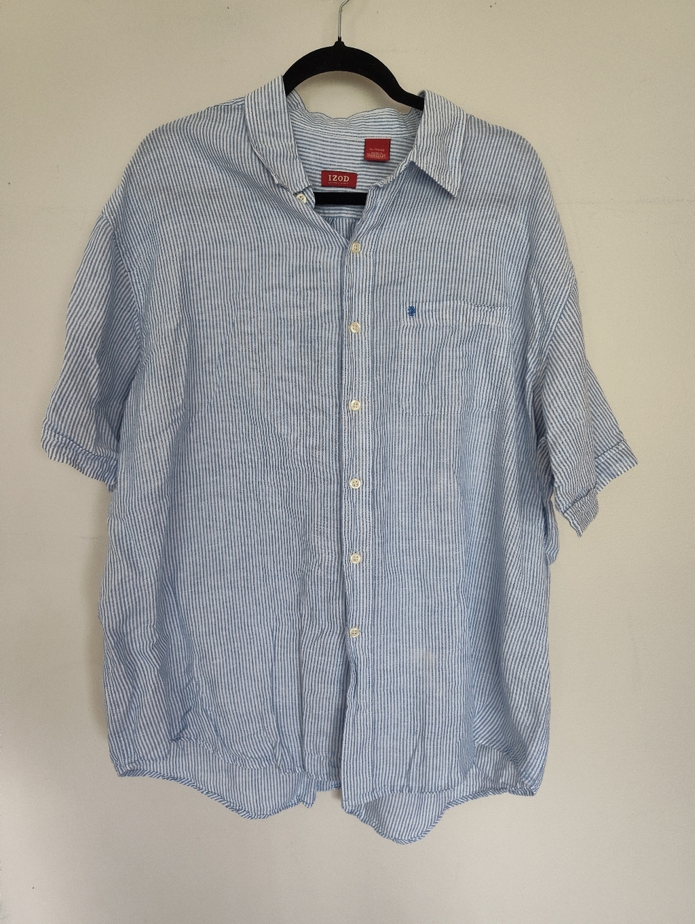 IZOD Button-up Shirt Mens XL Linen Striped Blue White